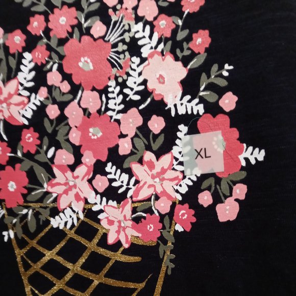 NWT Loft Floral Gold Cone Navy Tee 100% Cotton - Picture 3 of 8